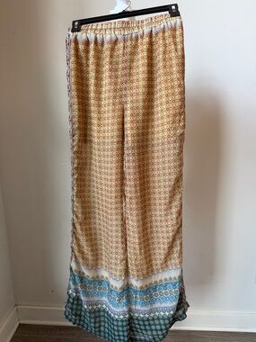 Wide-Leg Palazzo Pants in Yellow Multi Print